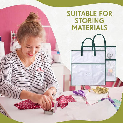 Feifeiya 2 Pack 13.8 Inch Sew Project Bag Quilting Embroidery Craft Organizer Storage Bag with Handle and Pocket Zippered with Tools for Art Craft Knitting Quilting Stitching