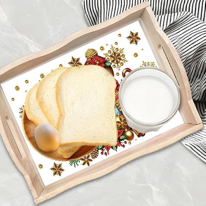 DIY Diamond Art Painting Wooden Tray Kit, Food Tray with Handle Diamond Painted Table Decoration Tray, for Breakfast, Bar Dinner Table Diamond Dots Gem Painting Art Set for Beginners-Snowman4