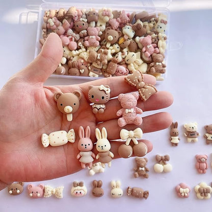 100pcs Cute Set, Brown Flat Back Bulk Mixed Resin Set Ornament Scrapbooking (Brown)