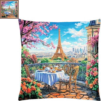 Lovxvouy Pillow Cross Stitch Kits for Adults Beginners-Preprinted Needlepoint Kit Stamped Crossstitching Kits 11CT Cross-Stitch Kit Stitches Kit Embroidery Kits-Tower scenery 18x18 inchs
