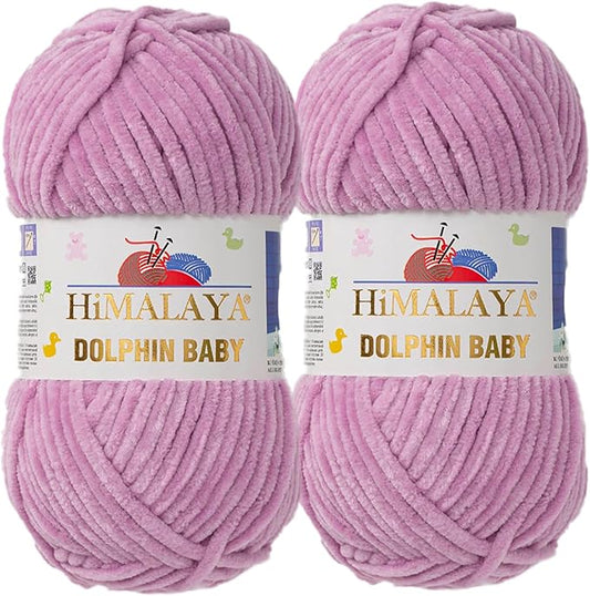 2 Skein/Pack Himalaya Dolphin Baby Chenille Yarn, Each Ball 100 gr (3.5 oz), 120 m (132 Yards), 100% Polyester, Super Bulky Baby Blanket Velvet Amigurumi Yarn, 80334 - Violet