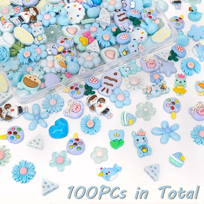 100Pcs Slime Charms, Mixed Cute Resin Charms Set for Scrapbooking, Phone Cases, Hair Accessories, Fake Candy Decor, Crafting Embellishments & DIY Keychains