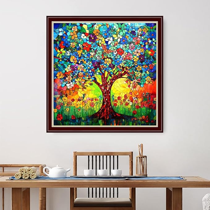 Dimensean Stamped Cross Stitch Kits Full Range of Embroidery Patterns Starter Kits for Beginners Adult DIY Cross Stitches Needlepoint Kits 11CT-Colorful Tree of Life 18x18 inch