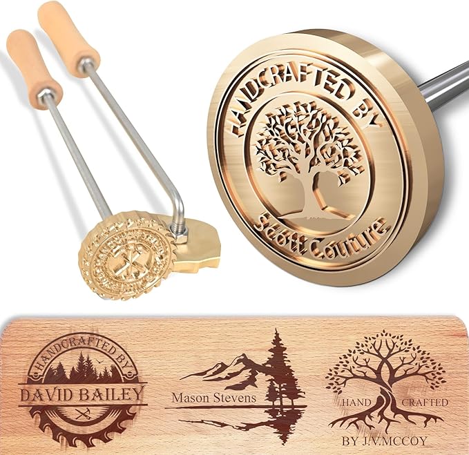 KAINSY Custom Wood Branding Iron, Personalized Burning Stamp for Leather Meat Food Wood, Flame Heated Metal Stamp with Customized Logo Design, Wedding Party Wood Worker Bread Making Gifts(4Inches)