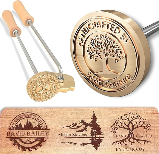 KAINSY Custom Wood Branding Iron, Personalized Burning Stamp for Leather Meat Food Wood, Flame Heated Metal Stamp with Customized Logo Design, Wedding Party Wood Worker Bread Making Gifts(3.5Inches)