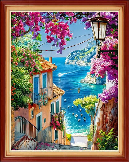Funart Stamped Cross Stitch Kits for Beginners Full Range of Cross Stitching Preprinted Embroidery Kits for Adults, 11CT Embroidery Pattern Needlepoint Kits-Seaside Scenery 16x20 inchs