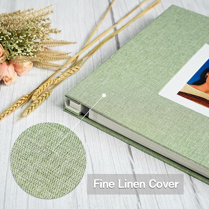 Vienrose Photo Album Self Adhesive for 2x3 4x6 5x7 8x10 Pictures DIY Scrapbook 60 Blank Pages Linen Cover Memory Book for Wedding, Baby Growth, Travel, Grassgreen