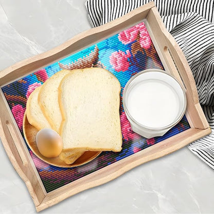 FGbaby DIY 5D Flowers Owl Diamond Painting Wood Serving Tray with Handles Diamond Art Decorative Serving Trays Wooden Tray for Breakfast in Bed, Patio, BBQ, Coffee Table, Party –Great for Lap & Couch