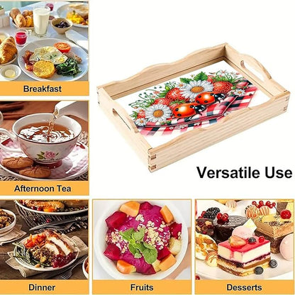 DoxQcs DIY Diamond Art Wooden Food Tray with Handle Diamond Painted Table Decoration Tray for Breakfast Bar Dinner Table Diamonds Art Painting for Beginners-2PCS