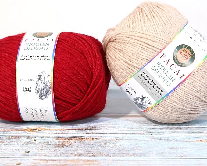 Facai Blend Merino Wool Yarn for Knitting - Worsted Weight,197yds (3.5oz) Ball, Ideal for Sweaters, Scarves, and Accessories (3, Red)