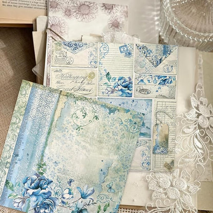 Scrapbook Paper,24 Sheets 5.8x5.8 Inch Vintage Bule Style Scrapbook Supplies,Single-Sided Vivid Origami Decoupage Paper for DIY Crafts, Card Making, Art Journaling