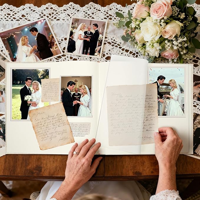 Vienrose Scrapbook Album 12" x 12", Large Linen Photo Album with Writing Space, DIY Scrapbook Supplies for Wedding, Baby, Family Memories & Travel (30 sheets / 60 pages, Beige)
