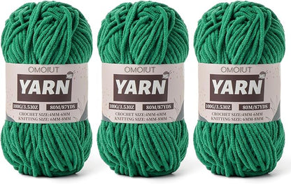 Fluffy Chenille Yarn for Crocheting - Baby Yarn for Crocheting Soft Blanket - 3 Pack of 100g/(87.4yds) Crochet Amigurumi Chunky Yarns - Super Bulky 5 Velvet Yarns (3 Green)