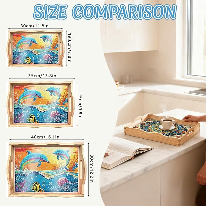 DOTSOPS DIY Diamond Painting Serving Tray with Handle for Adults 5D Diamond Art Kits for Beginners Full Drill Diamond Dots Gem Arts and Crafts Special Shape Living Room 12 x 16 Inches Dolphin