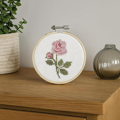 DUTCH STITCH BROTHERS - Rose Counted Cross Stitch 4" Hoop and Pattern Included - Cross Stitching Kits for Adults Advanced and Beginners