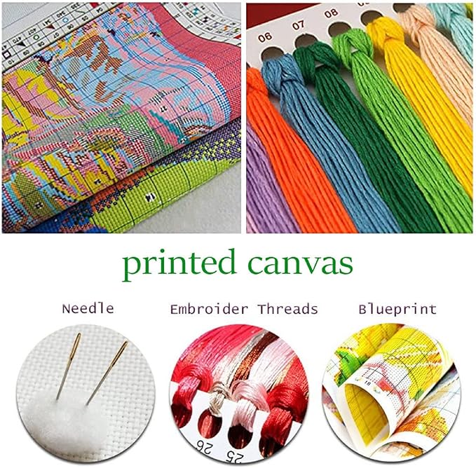 Dimxvean Cross Stitch Kit, Bird Wreath 16x20 inch, Easy to Use Cotton Thread, HD Preprint, All Ages, Unisex, Modern Traditional, Nature Theme