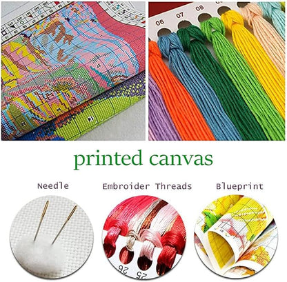 Dimxvean Cross Stitch Kit, Bird Wreath 16x20 inch, Easy to Use Cotton Thread, HD Preprint, All Ages, Unisex, Modern Traditional, Nature Theme