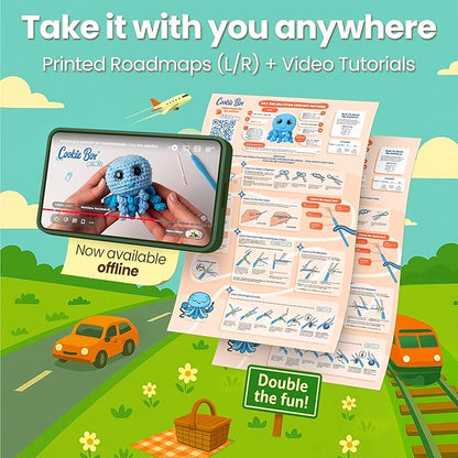 Cookie Box Crochet Kit for Beginners – Gift Set to Make Jellyfish Oxy Amigurumi Plushie – Easy DIY Crochet & Knitting Starter Kit with Printed Instructions & Step-by-Step Video Tutorial