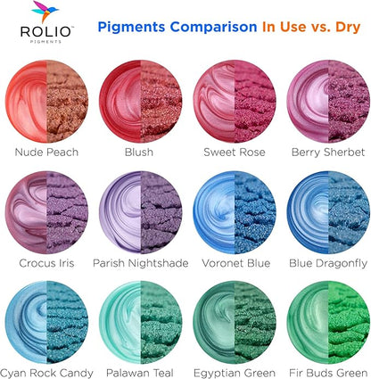 Rolio Mica Powder Pearlescent Color Pigment - Art Set for Resin Epoxy - for Soap Making, Nail Polish, Lip Gloss, Eye Shadow, Slime & Candle Jars - 10g, 24 Jars - (Pastel Set)
