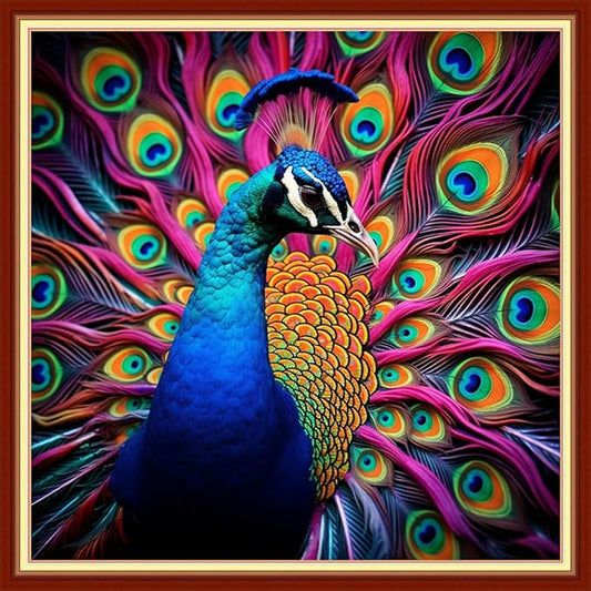 Disxvivy Cross Stitch Stamped Full Embroidery Kits DIY 11CT Cotton Thread Printed DIY Needlepoint Kits Craft Needlework Set Cross-Stitch Stamped Sets-Colorful Peacock 18x18 inch