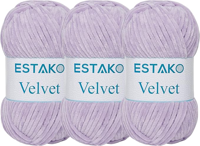 Estako Velvet (3- Skeins Pack) Chenille Blanket amigurumi Yarn for Crocheting and Knitting Super Bulky 3x100 gr (3x132 yds) (1630 - Lilac)