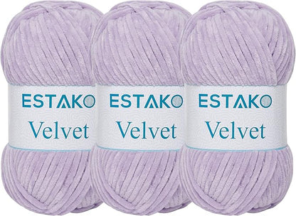 Estako Velvet (3- Skeins Pack) Chenille Blanket amigurumi Yarn for Crocheting and Knitting Super Bulky 3x100 gr (3x132 yds) (1630 - Lilac)