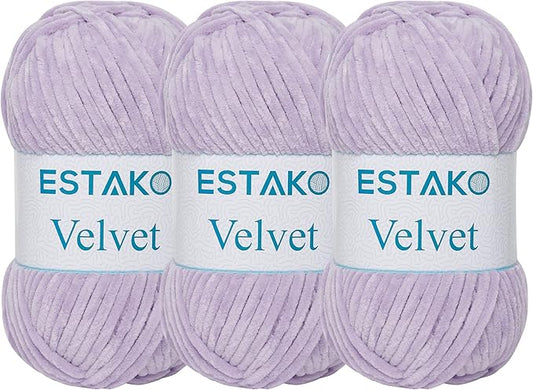 Estako Velvet (3- Skeins Pack) Chenille Blanket amigurumi Yarn for Crocheting and Knitting Super Bulky 3x100 gr (3x132 yds) (1630 - Lilac)