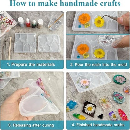 Roxjaejae 129 PCS Resin Earring Molds Silicone Kit, Resin Jewelry Molds with Built-in Holes for Earrings, Necklace, Pendants, Keychains