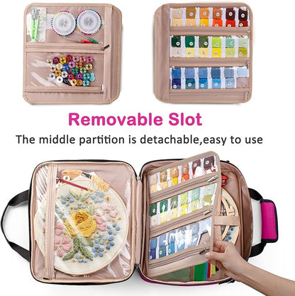 | Large Embroidery Project Bag - Cross Stitch Supplies Organizer - Embroidery Kits Bag - Storage & Organizer for Floss, Loops