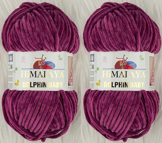 2 Skein/Pack Himalaya Dolphin Baby Chenille Yarn, Each Ball 100 gr (3.5 oz), 120 m (132 Yards), 100% Polyester, Super Bulky Baby Blanket Velvet Amigurumi Yarn, 80338 - Plum
