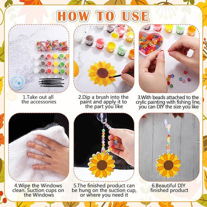 WinnerWhy 30 Sets Thanksgiving Day Fall Suncatchers Window Art Kits, Autumn Leaf Pumpkin Acorn DIY Sun Catchers Crafts Bulk Window Paint Art Ornaments for Classroom Home Party Activity (Autumn Style)