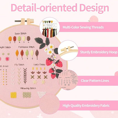 Jyphorixal Embroidery Kit for Beginners Adults Cross Stitch Starter Kit Needle Point Supplies 30 Basic Stitches in 4 Set, DIY Craft Lover Starter Hand Stitch