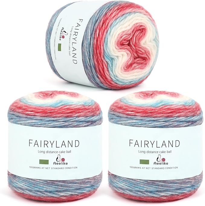 Aeelike Gradient Yarn for Crocheting, 3 Skeins Cake Yarns 100g (3.52 oz) 245m (267 Yards) # 3 Light Weight - Super Soft Ombré Fairyland Yarns for Making Colorful Crafts, Red Blue Gradient