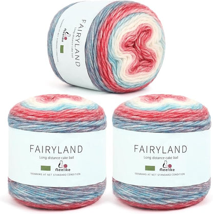 Aeelike Gradient Yarn for Crocheting, 3 Skeins Cake Yarns 100g (3.52 oz) 245m (267 Yards) # 3 Light Weight - Super Soft Ombré Fairyland Yarns for Making Colorful Crafts, Red Blue Gradient
