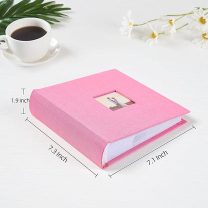 Mublalbum Small 4x6 Photo Album Linen Cover with Memo Areas Photobook Pictures Book Holds Vertical Pockets for Wedding Family Baby and Vacation (Pink)