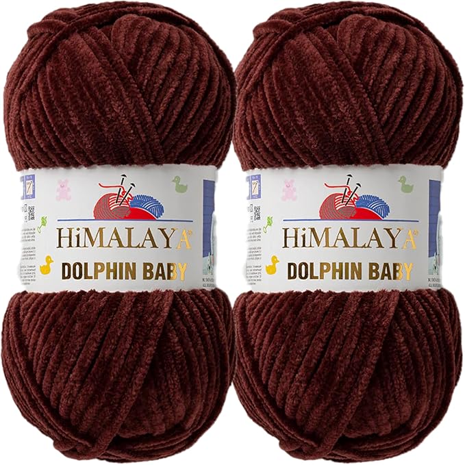 2 Skein/Pack Himalaya Dolphin Baby Chenille Yarn, Each Ball 100 gr (3.5 oz), 120 m (132 Yards), 100% Polyester, Super Bulky Baby Blanket Velvet Amigurumi Yarn, 80336 - Dark Brown