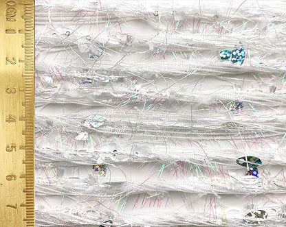 Artisanal Yarn Collection Multifiber Fancy Yarn with Iridescent Shimmering Threads & Laser Sequins for Knitting Crocheting Crafts DIY, Set of 3 Rolls (Iridescent White)