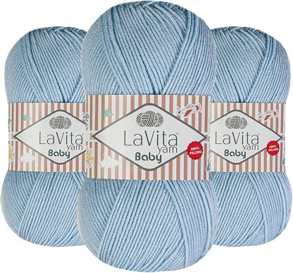 LaVita Baby Premium Anti-Pill Acrylic Yarn - 820 Yards, 3 x 3.5 oz - Warm, Airy Fiber with Silky Texture - Oeko-TEX Certified, Durable, Lightweight, Long-Lasting, Solid Pastel Colors - 3 Skeins Pack