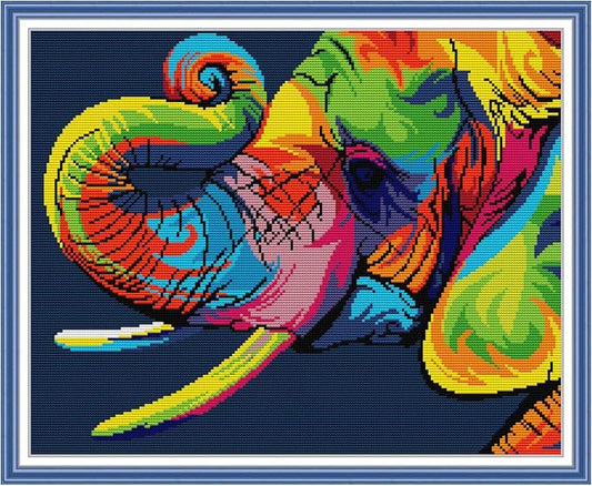 Cross Stitch Kits Stamped Full Range of Embroidery Starter Kits for Beginners DIY 14CT Easy Patterns Embroidery for Girls Crafts-Rainbow Elephant 17.3x14 (inch)