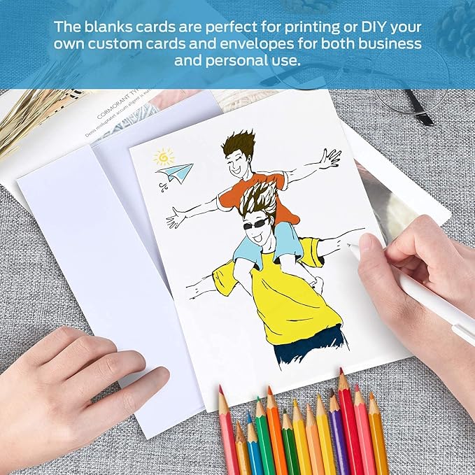 Ohuhu Blank White Cards and Envelopes 100 Pack - 4" x 6" Heavyweight Folded Cards and A4 Envelopes for DIY Greeting Cards Wedding Birthday Invitations Baby Shower Thank You Cards and All Occasions