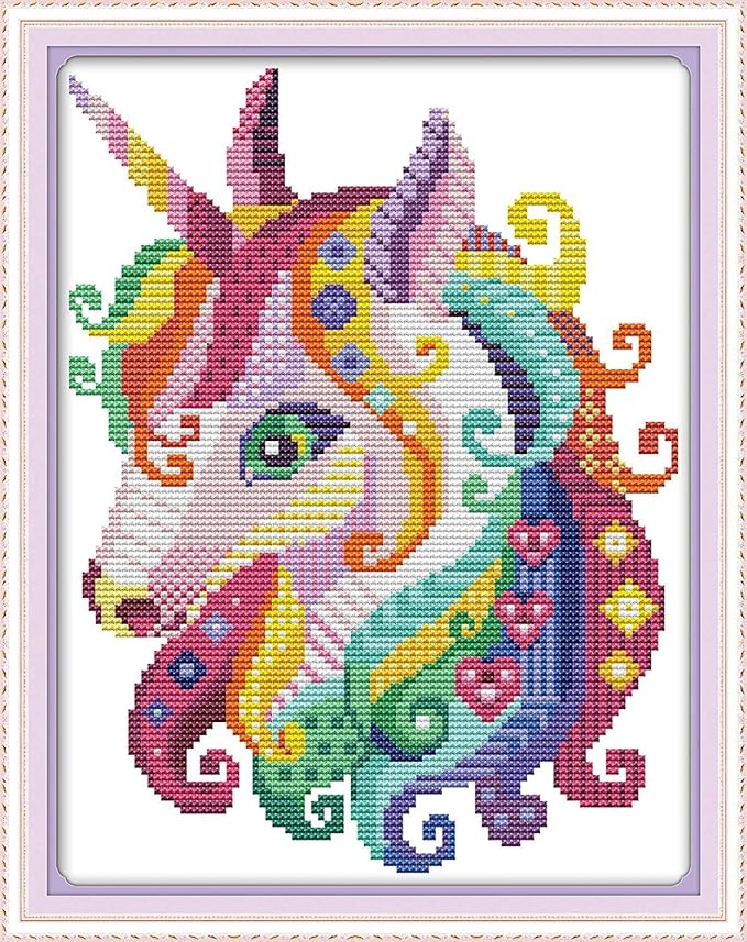 Unicorn Cross Stitch Kits Stamped 11CT 11X15 inch Counted Cross Stitch Kits for Adults Pre-Printed Cross-Stitching Starter Patterns for Gift and Home Decor