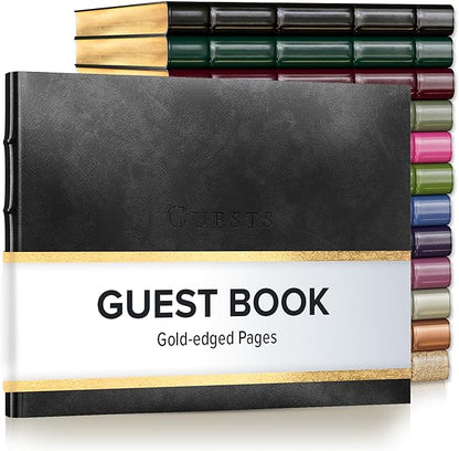 Gallery Leather Guest Book - Great for Wedding, Reception, Baby and Bridal Shower, Birthday Party and Vacation Home - 192 Lined Pages to Sign In, add Polaroid Photo - Hardcover 9x7" - Acadia Black