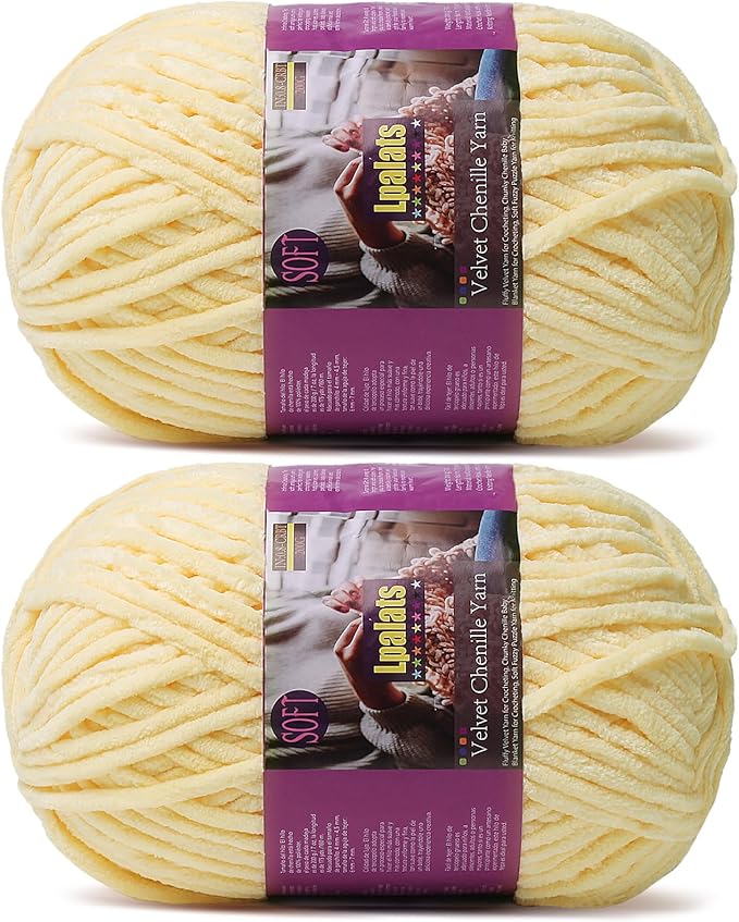 Chunky Chenille Yarn for Crocheting - 2x200g Baby Blanket Yarn for Crocheting Soft - 350 Yards Fluffy Thick Plush Yarns for Knitting Blankets Amigurumi (2, Goose Yellow)