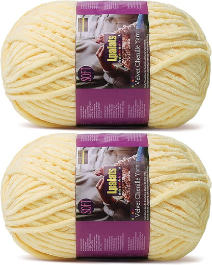 Chunky Chenille Yarn for Crocheting - 2x200g Baby Blanket Yarn for Crocheting Soft - 350 Yards Fluffy Thick Plush Yarns for Knitting Blankets Amigurumi (2, Goose Yellow)