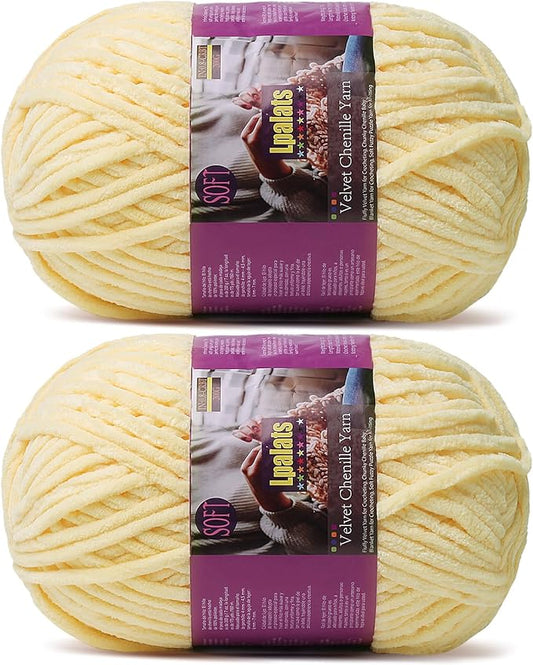 Chunky Chenille Yarn for Crocheting - 2x200g Baby Blanket Yarn for Crocheting Soft - 350 Yards Fluffy Thick Plush Yarns for Knitting Blankets Amigurumi (2, Goose Yellow)