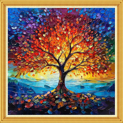 Joyhoor Stamped Cross Stitch Kits for Beginners Needlepoint Kits for Adults Embroidery Kits 11CT Counted Cross Stitch Kits Printed Embroidery Pattern-Colorful Tree 18x18 inch
