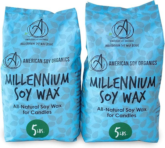 American Soy Organics Millennium Soy Beads for Candle Making - Natural Supplies - Paraffin-Free, Beeswax-Free Candle Wax for Container Candles, Tealights and Wax Melts, 10 lbs