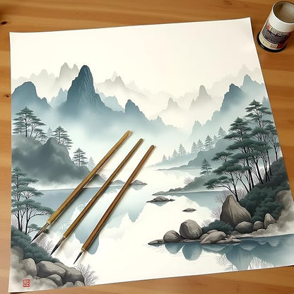 3Pcs Brown Chinese Art Painting Brush Set,Chinese Art Painting Brushes Weasel Hair Hookline Pen Art Drawing Brush Needs Watercolor Supplies S/M/L