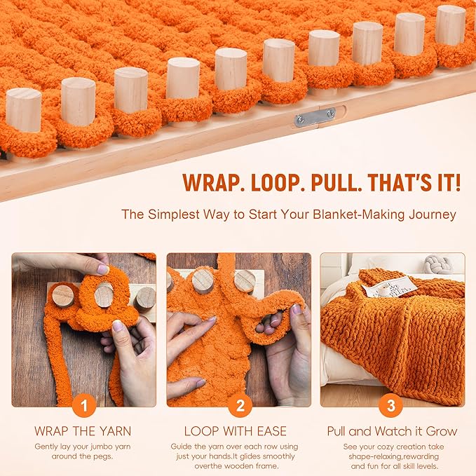 AIOWZZY 55” Chunky Knitting Blanket Loom - Customizable Knitting Loom - Adjustable Size & Portable Design Chunky Knit Blanket Loom - Beginner-Chunky Yarn Loom for Beginners and Home Decoration