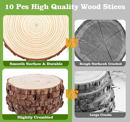 4.7-5.2 Inch Wood Slices, 10 Pcs Unfinished WoodCoasters, Wood Centerpieces for Tables, WoodCircles for Crafts, Rustic Wedding Decoration, Christmas Baby Shower